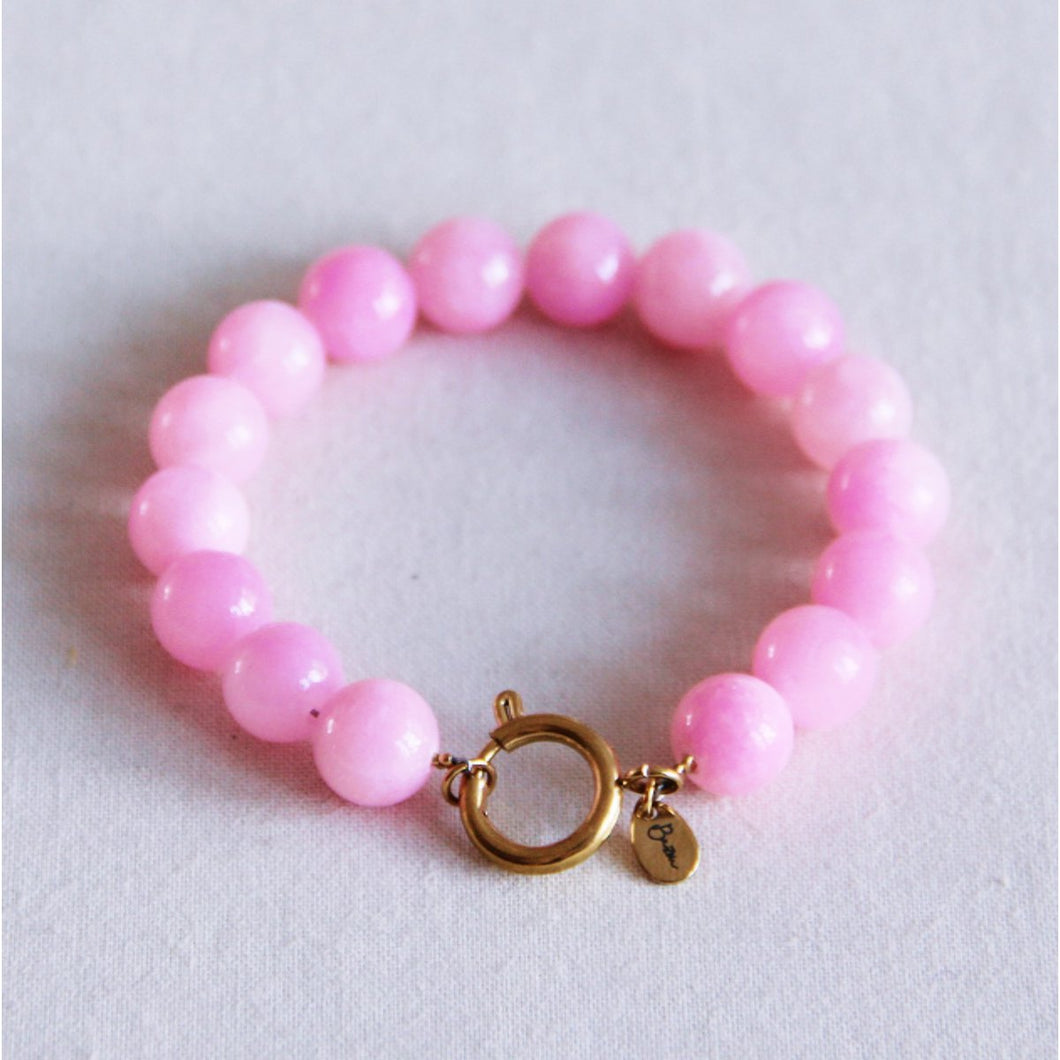Natuurlijke stenen kralenarmband XL - roze