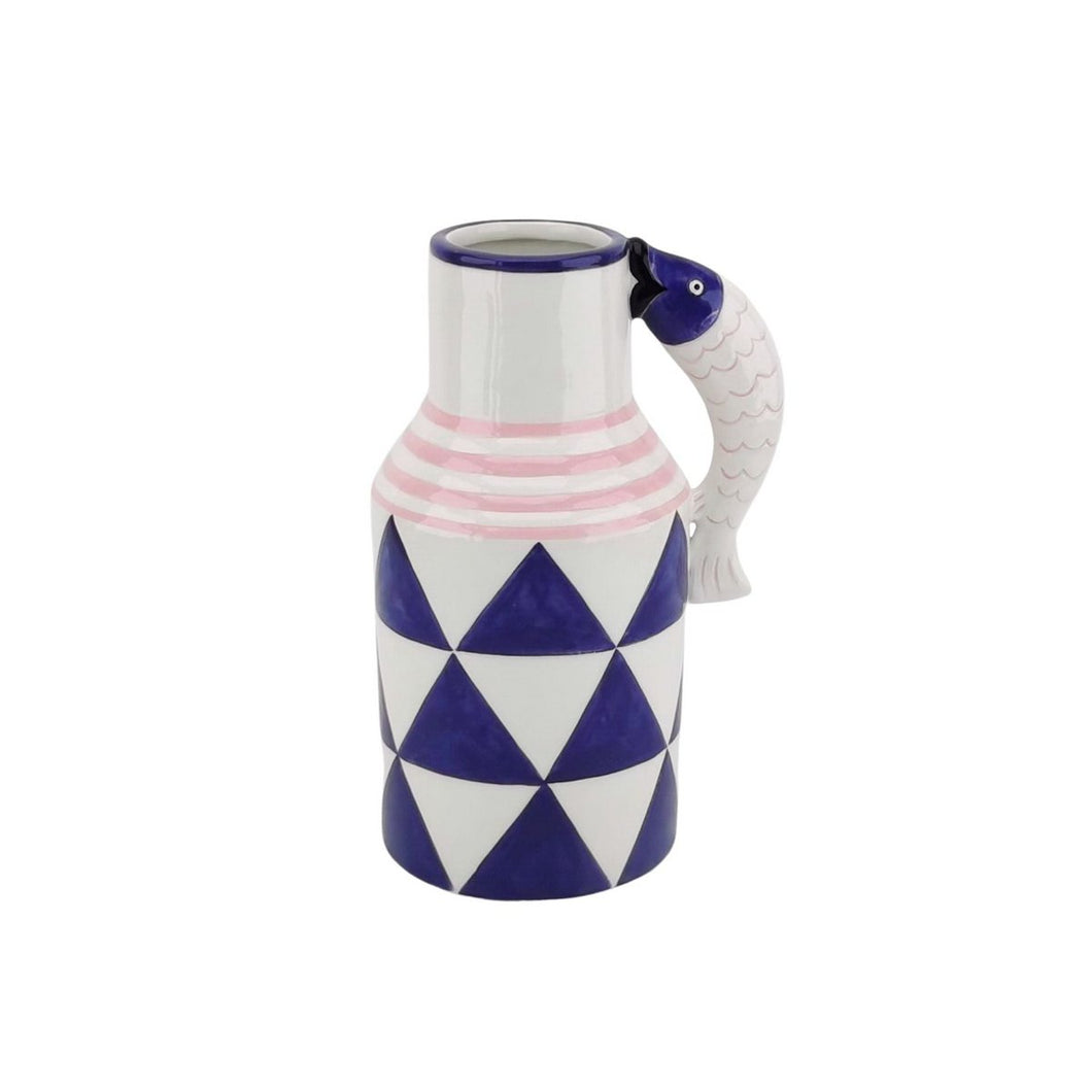 Vaas - kruik vissen - blauw/wit/roze