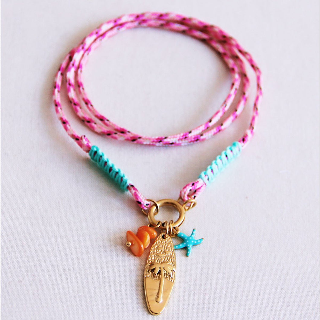 Surfketting met charmes - roze/mint