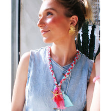 Afbeelding in Gallery-weergave laden, Gevlochten bandana ketting met zeester - roze/mint
