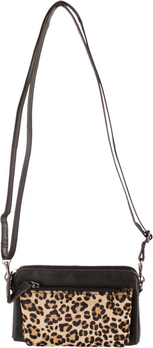 Crossbody Schoudertasje Van Zwart Leer Luipaard