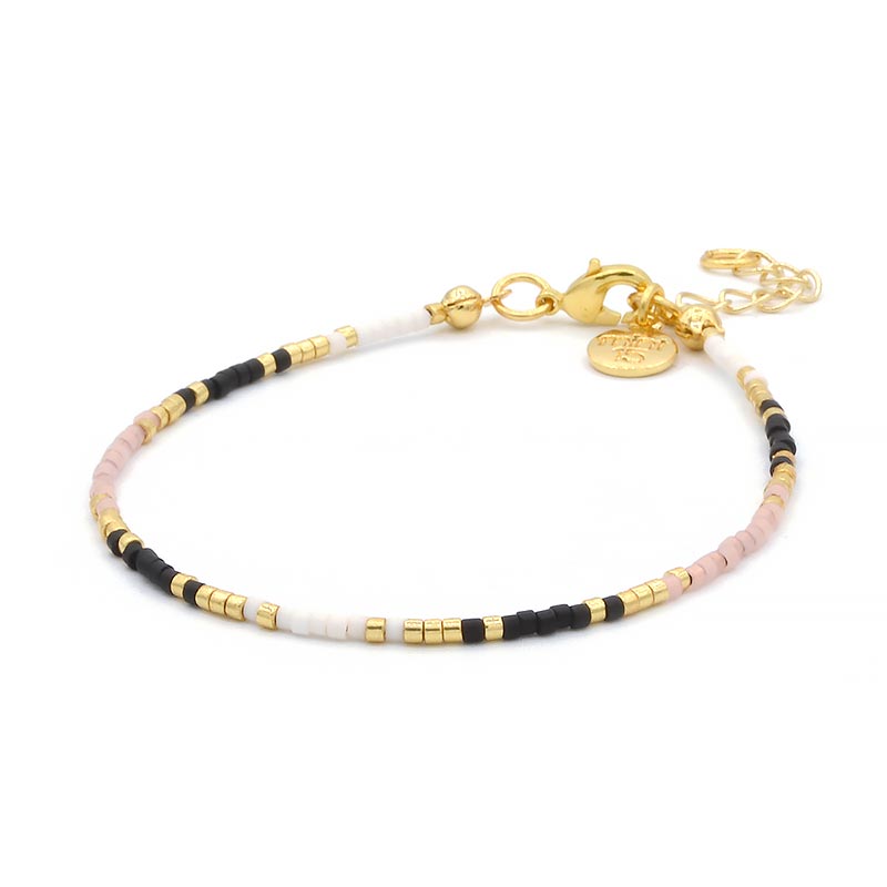 Delicate Bracelet – Black & Pastel Pink – Goud