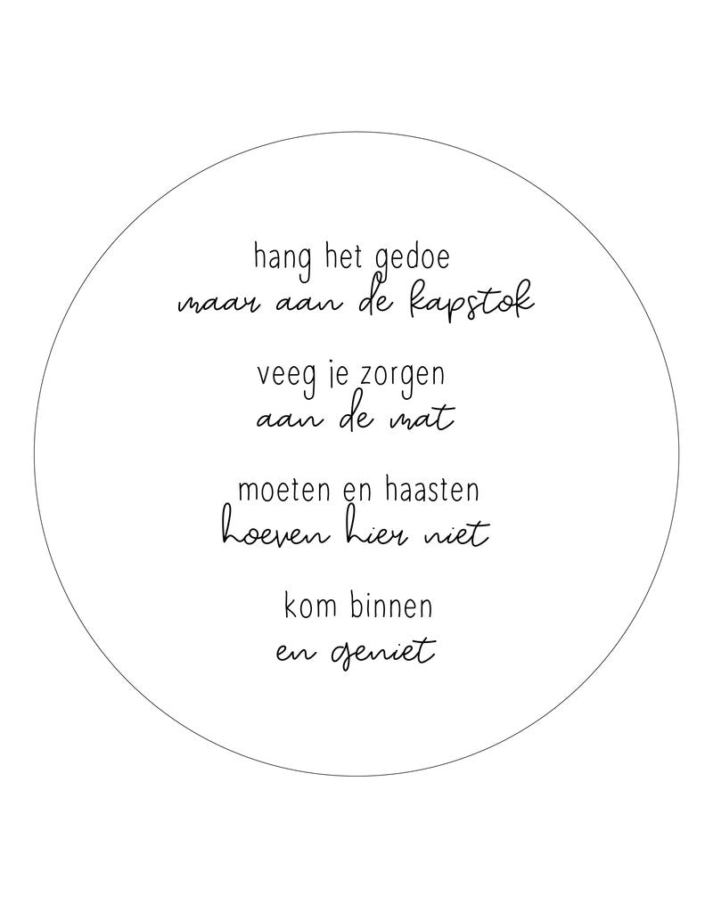 Muurcirkel wit met gedicht 'Kom binnen en geniet' 30cm